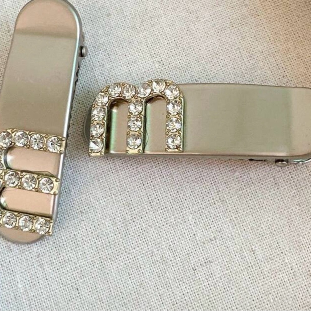 Miu Miu Silver Crystal 'M' Logo Hair Clips